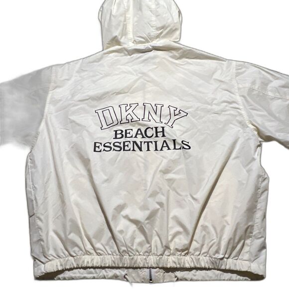 DKNY Beach Men's Large Oversized Windbreaker Cream / Off White Jacket - Picture 1 of 8